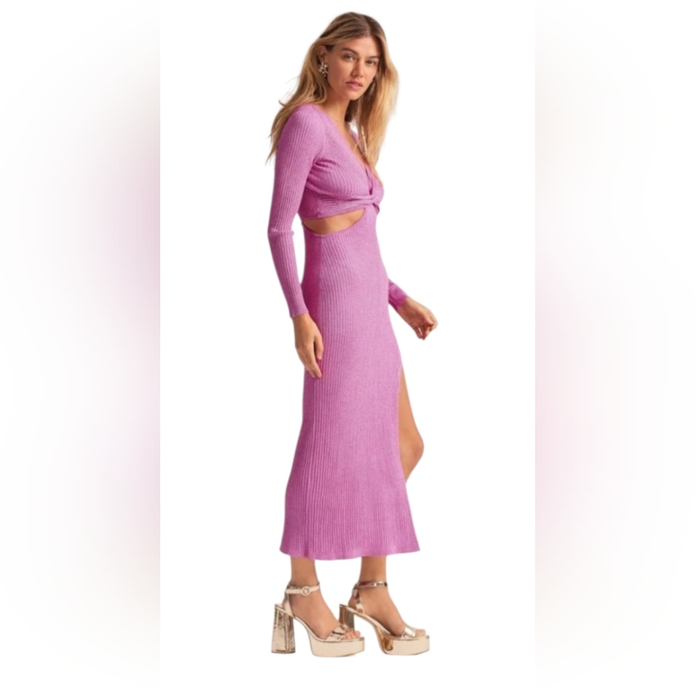 LoveShackFancy Bernette Orchid Sparkle Sexy Cutout Knit Dress - Picture 4 of 10